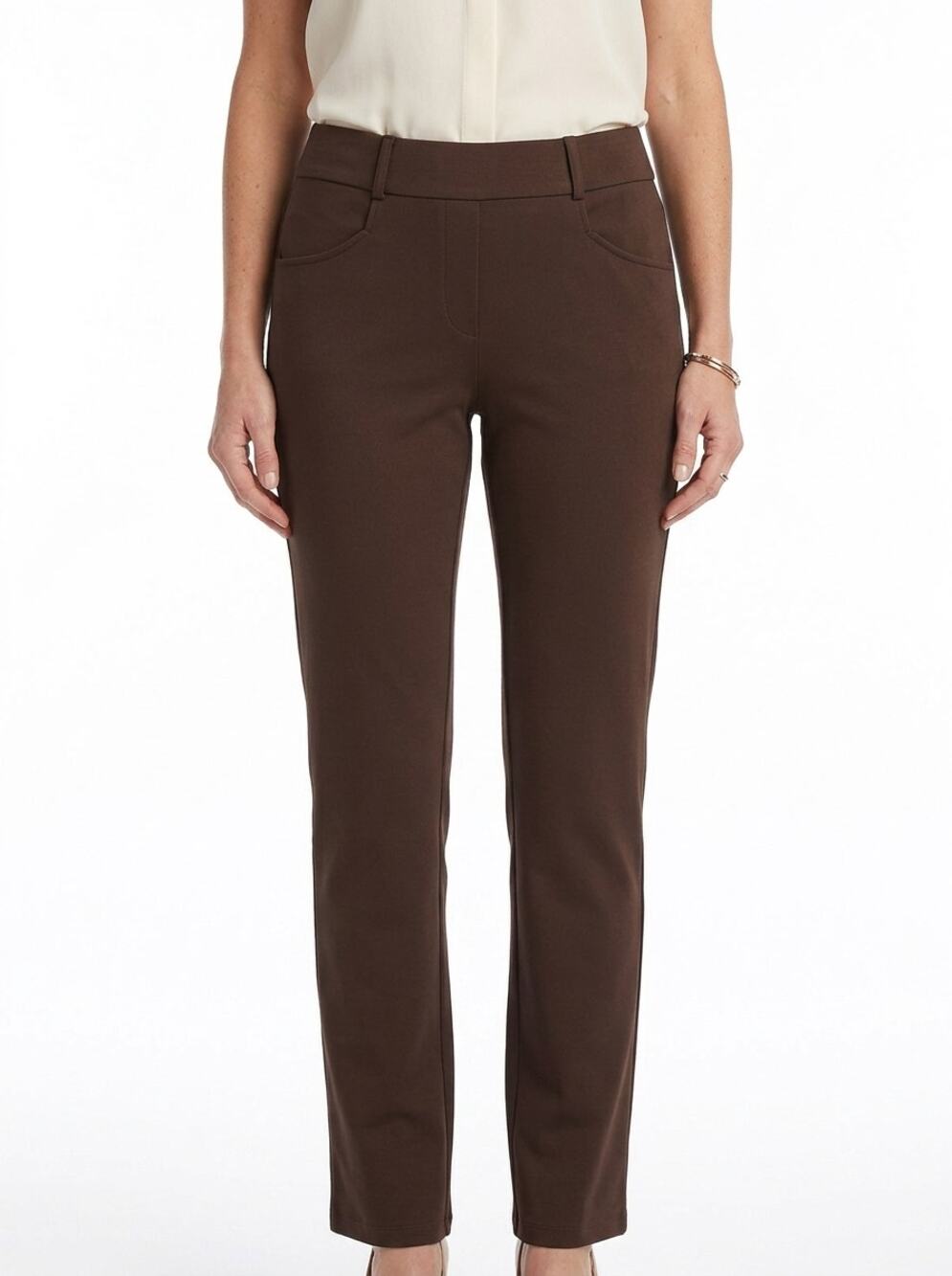 Kay Unger Brown Straight Leg Knit Stretch Pants Women Size L